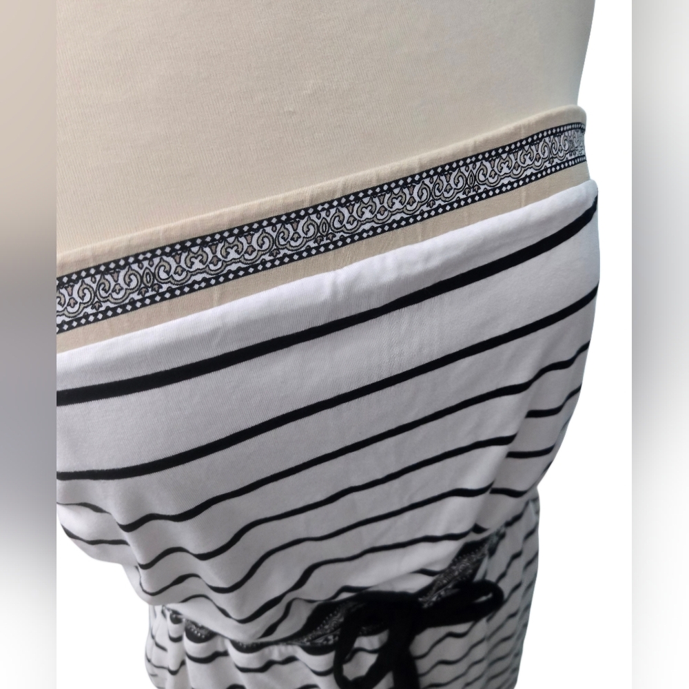 White House Black Market Bohemian Black and White Strapless Striped Dress - Picture 6 of 15